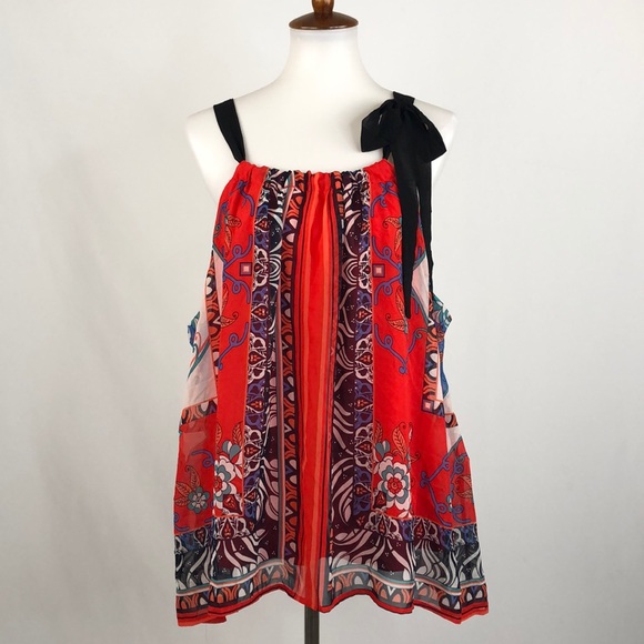 Want And Need Red Print Sleeveless Top, NWT 2X - Picture 1 of 6